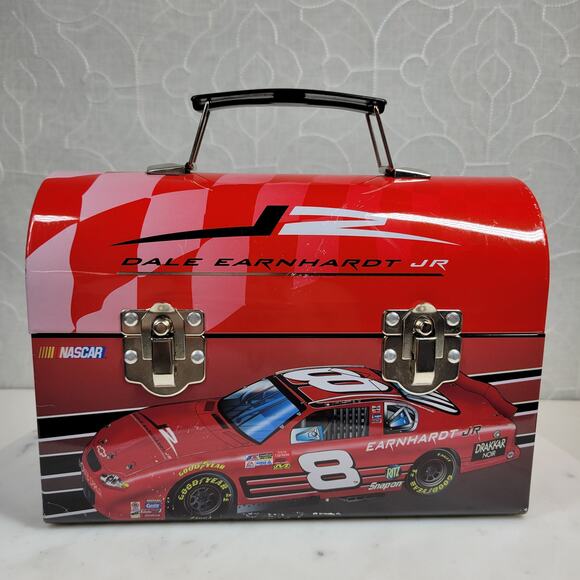 NASCAR Dale Earnhardt Jr Lunch Box  9"x6.5" Red 2004 No.8 Metal Dome Handle - Picture 12 of 16